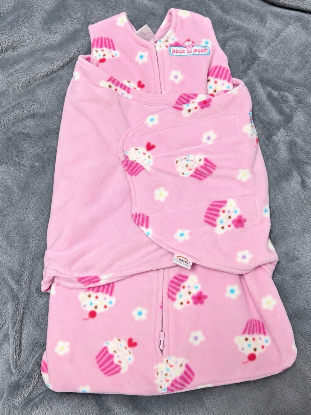 HALO Fleece SleepSack Cupcake Print Pink Baby Wearable Blanket Newborn 6–12 lbs